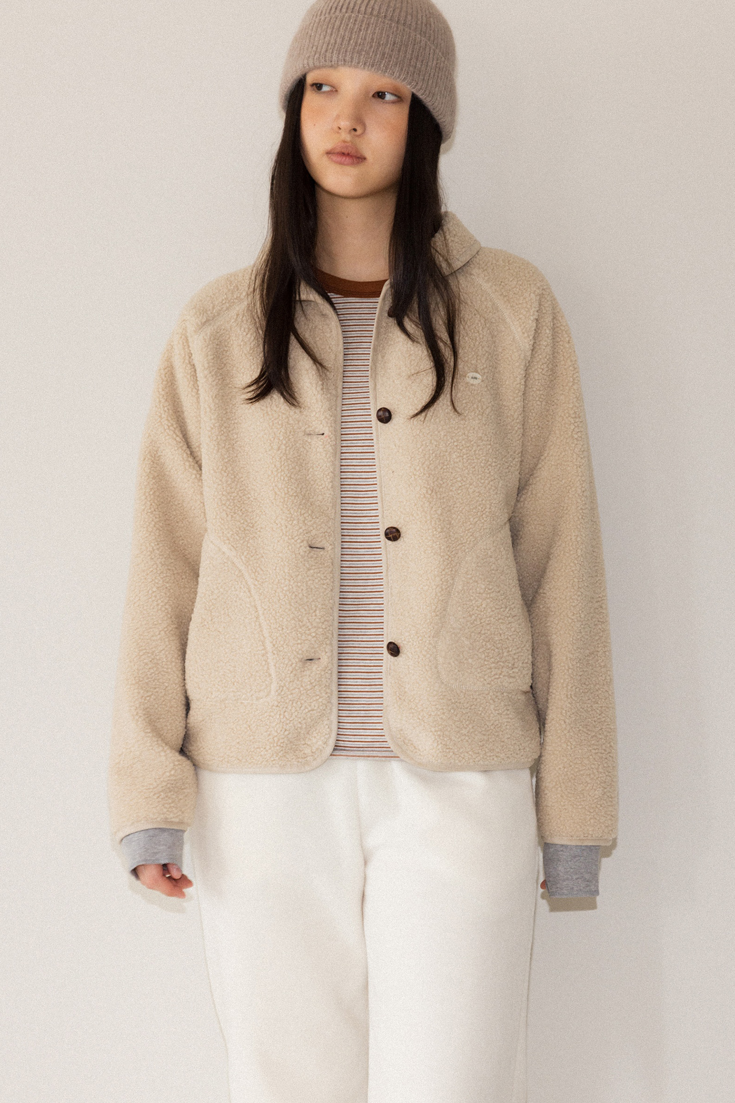 Button fleece jacket (beige)