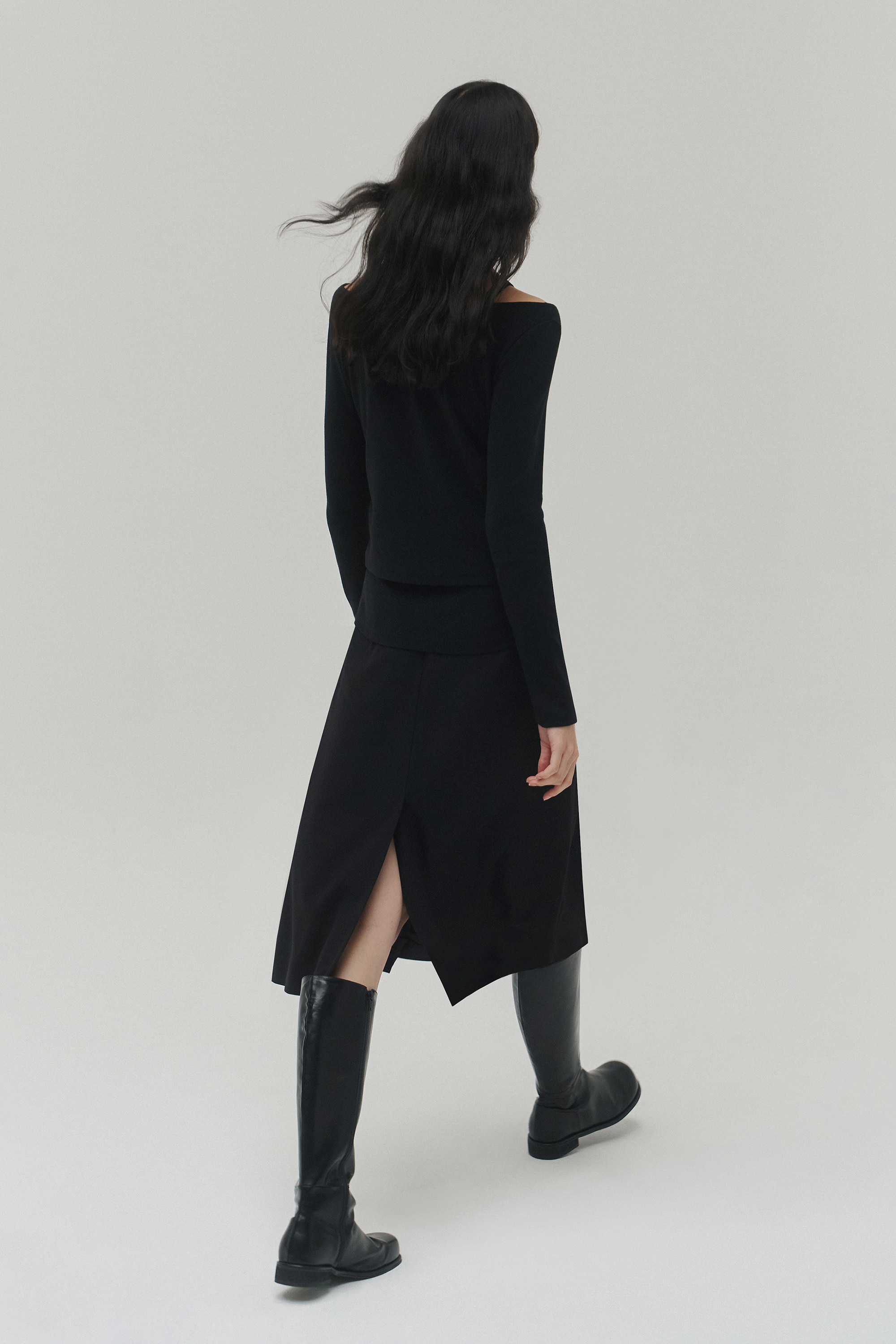 Wool pleats skirt (black)