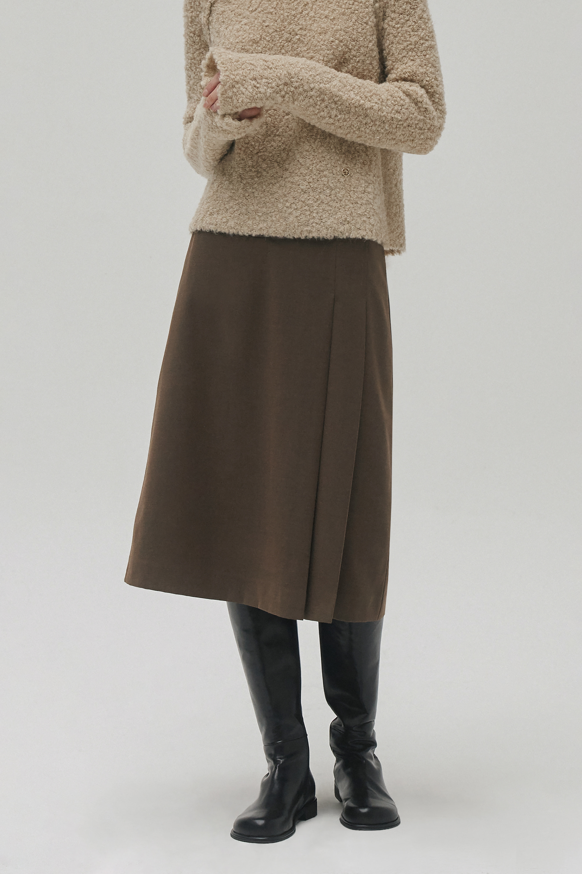 Wool pleats skirt (brown)