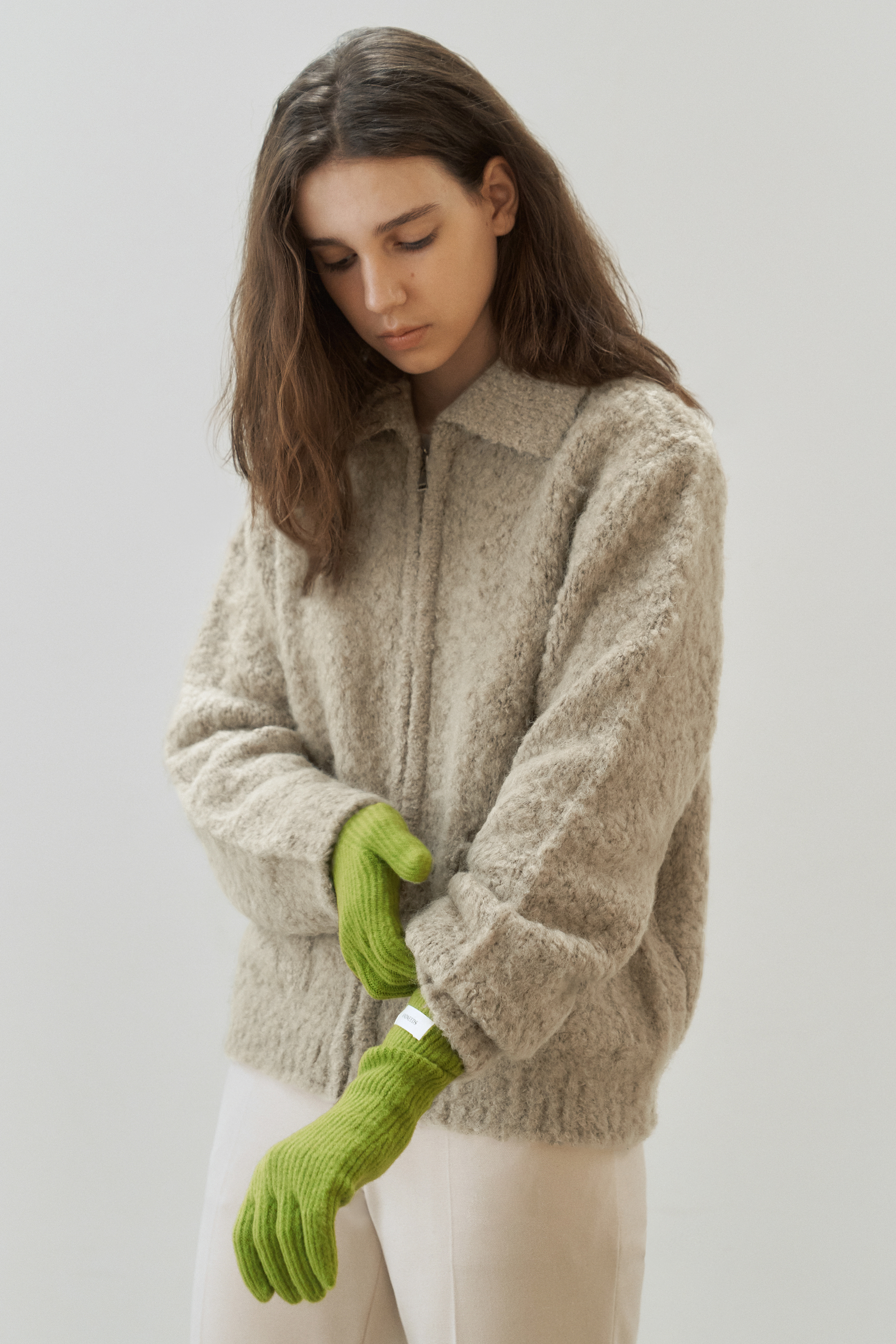 [12/8 예약발송] Brush alpaca zip-up knit (warm beige)