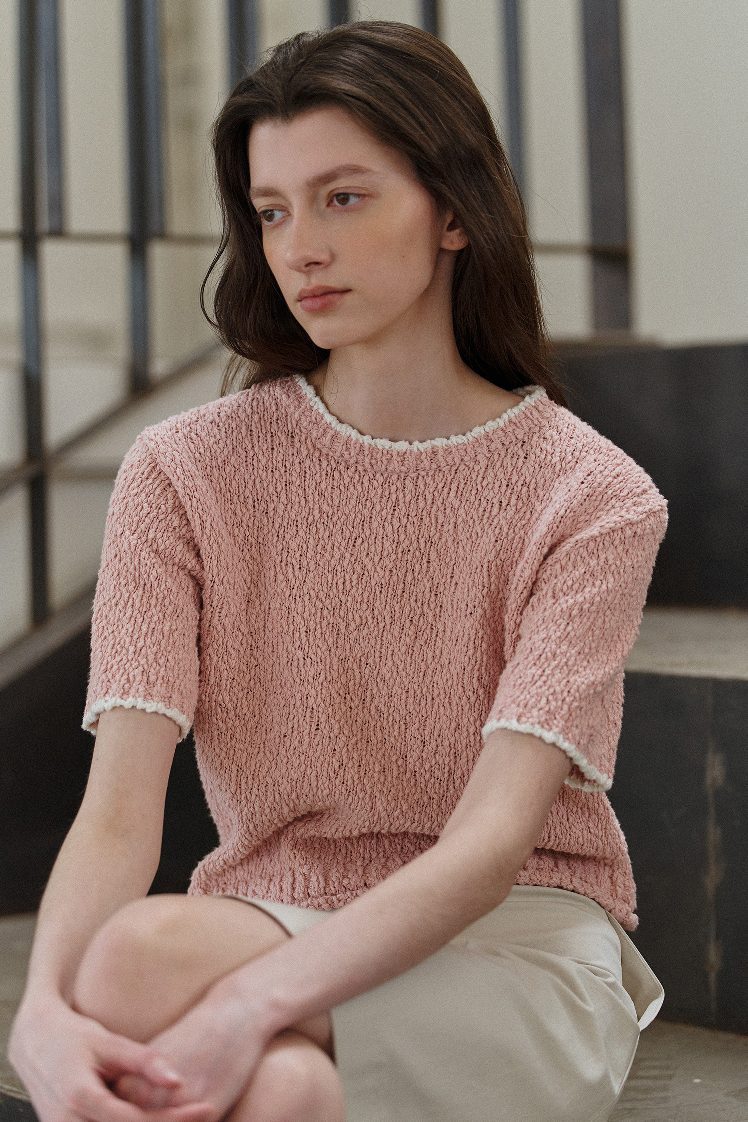 Pansy half sleeve knit (Pink)