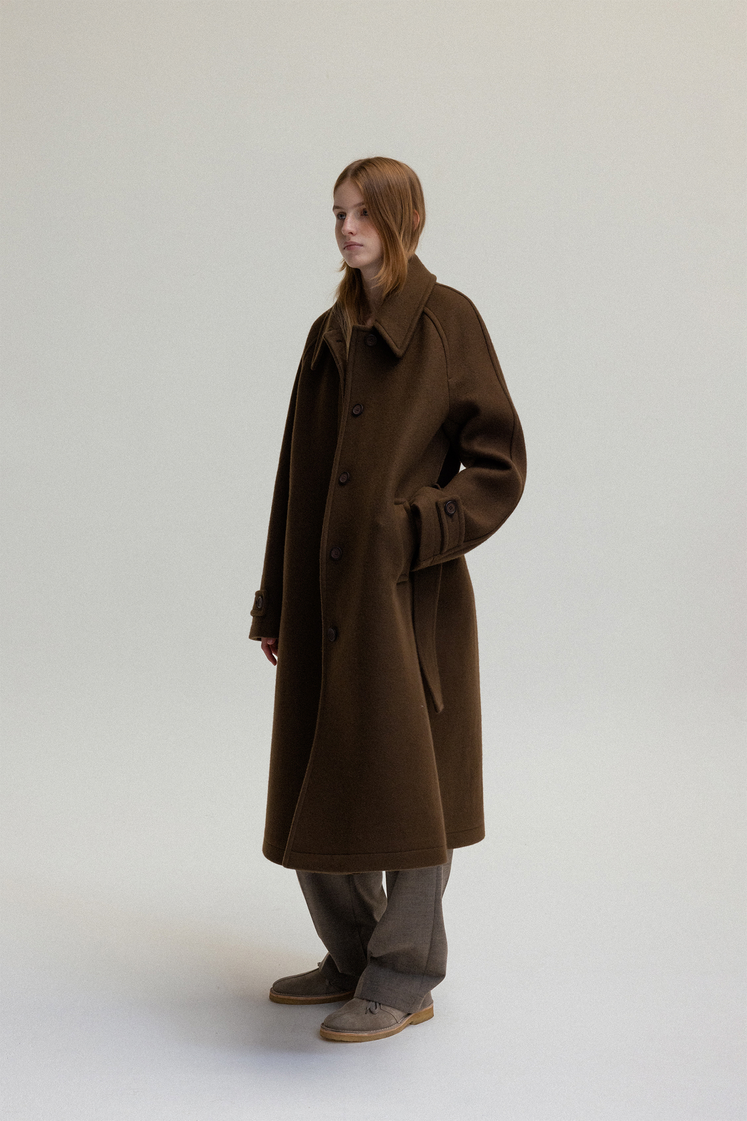 Hidden long coat (khaki brown)