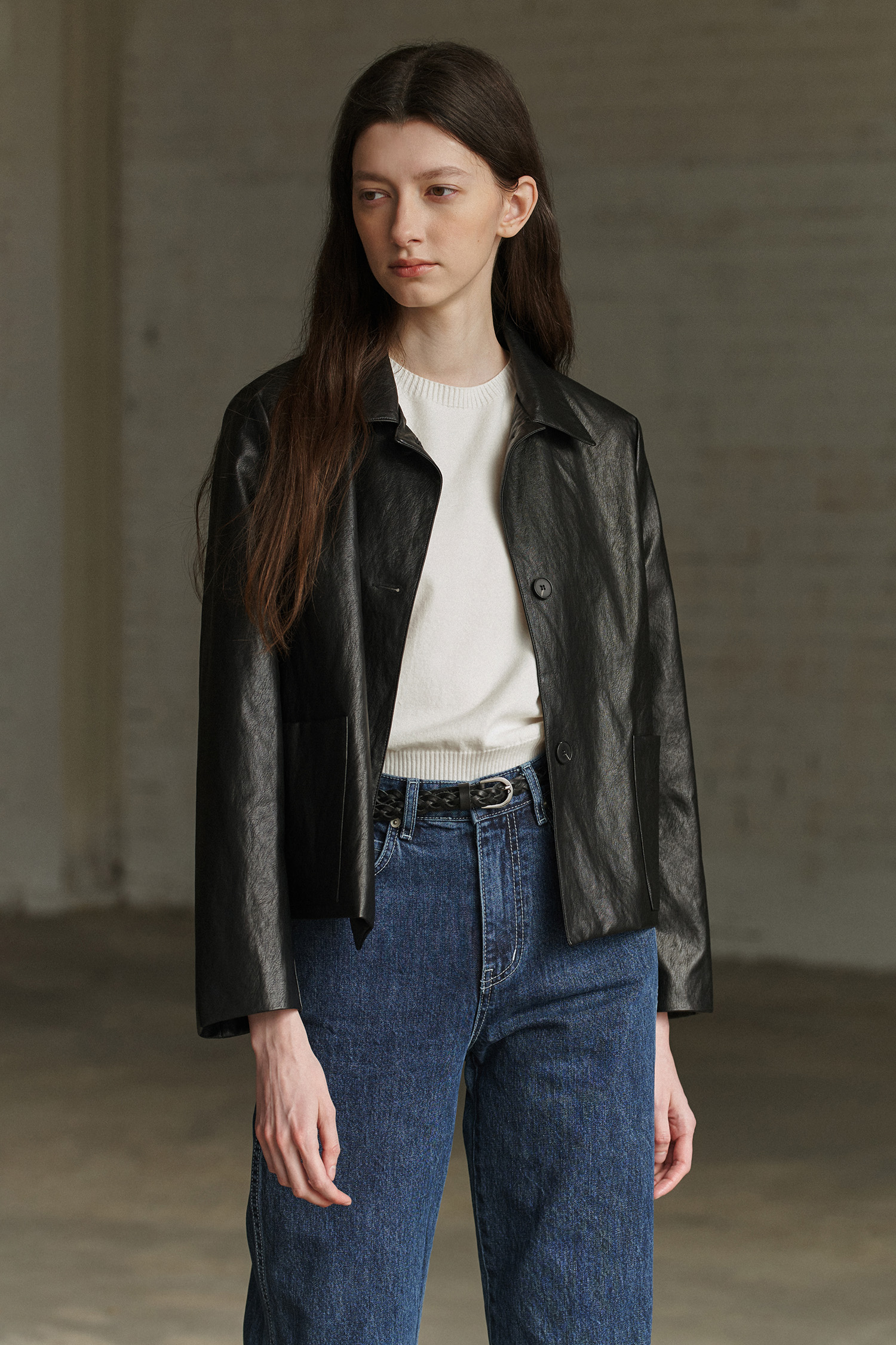 Leather short jacket (black)