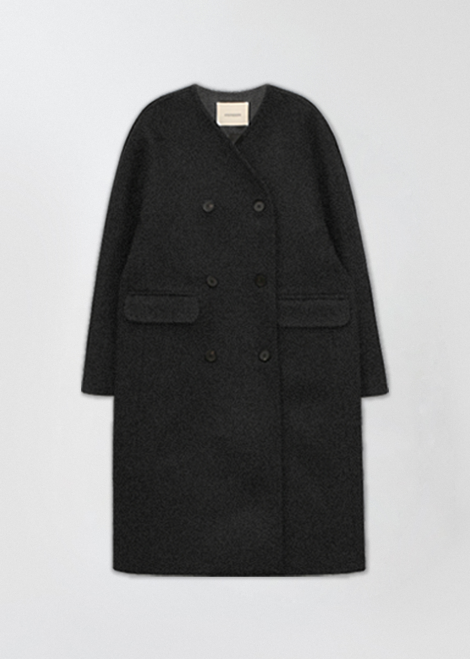 Collarless long coat (charcoal)