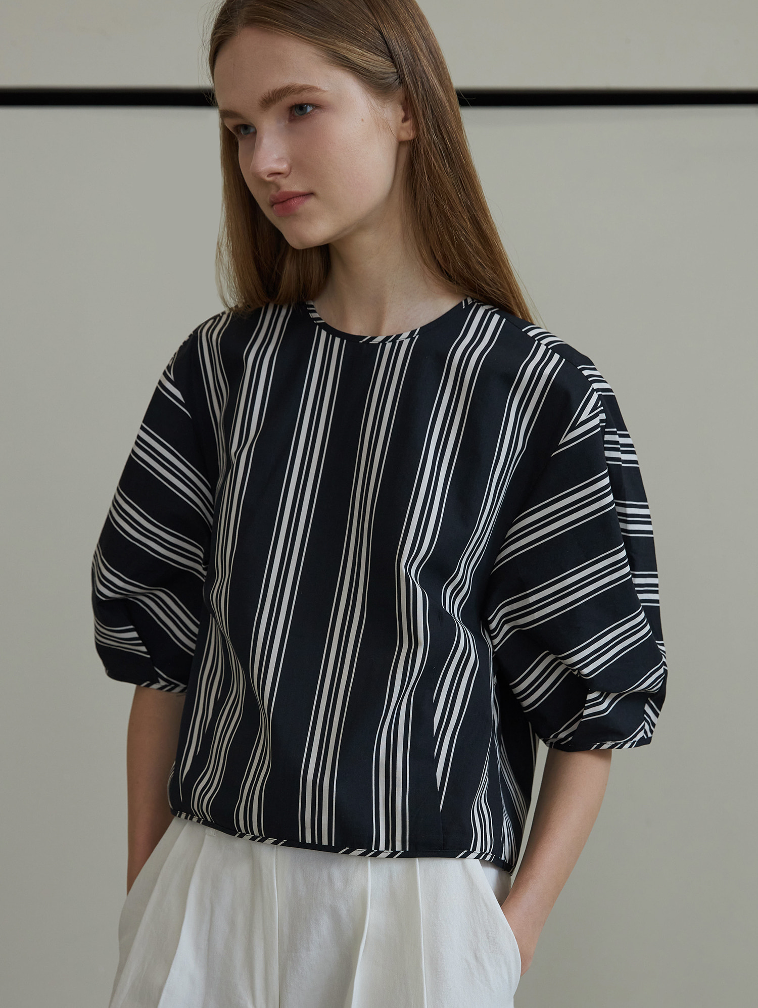 Stripe shot blouse (black)