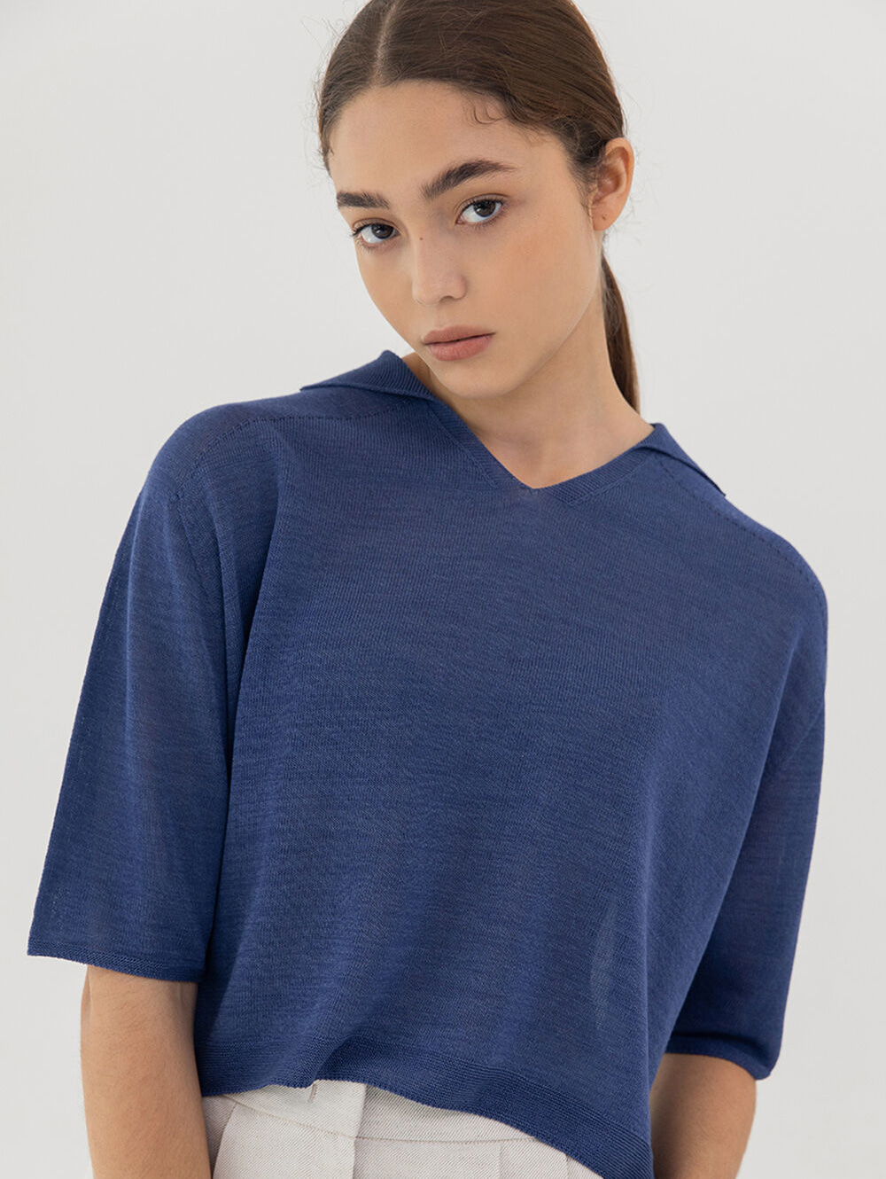 Wholegarment linen knit (blue)